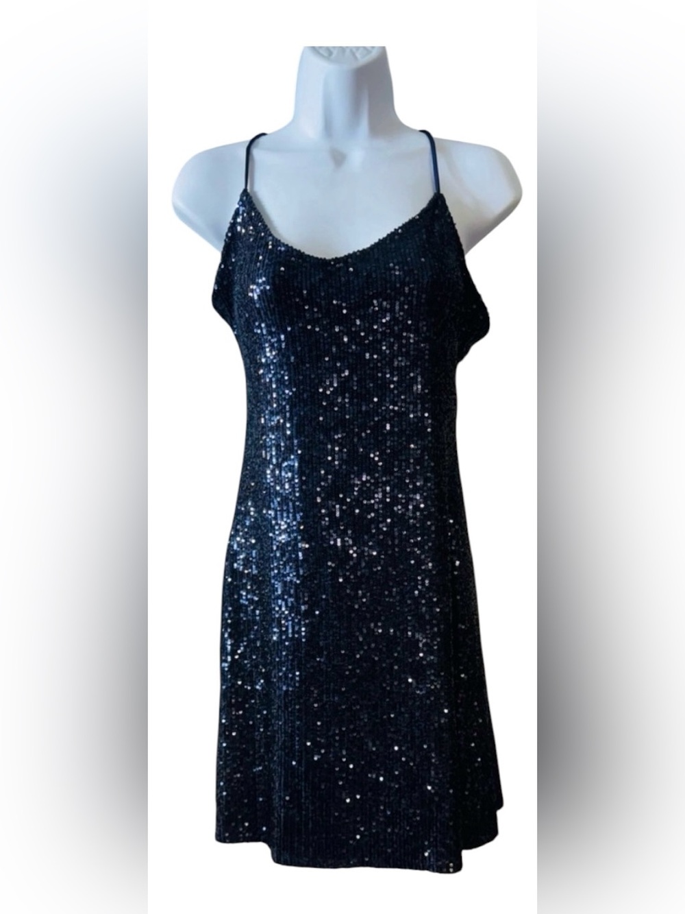 Jump‎ Apparel Navy Blue Sequin Sleeveless Slip Dress Mini Cocktail Party size M